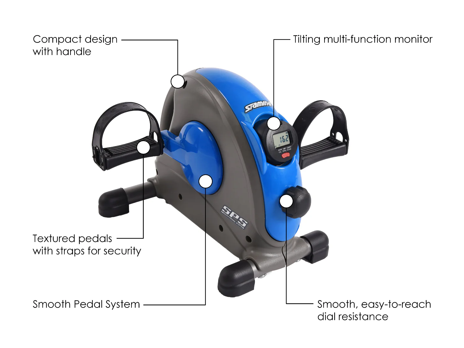 Stamina Mini Exercise Bike with Smooth Pedal System - Blue - Image 5